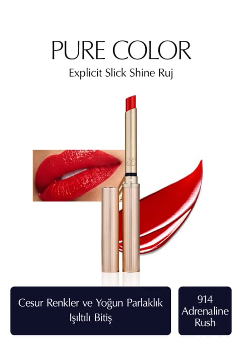 رژ لب براق Estee Lauder مدل Pure Color Explicit Slick Shine - رنگ Ren... — 914 Adrenaline Rush