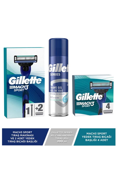 Gillette Mach3 Sport اصلاح + تیغ یدکی + ژل Series 200ML