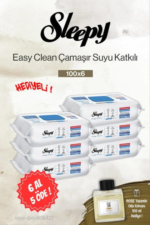 Sleepy 100'lü Çamaşır Suyu 6 AL 5 ÖDE, Rosie Yasemin Oda Kokusu