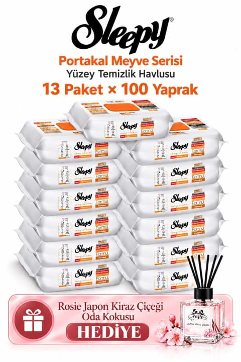دستمال تمیزکننده سطوح Sleepy سری میوه پرتقال، مگاست ۱۳ عددی، ۱۰۰ برگ