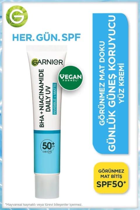 گارنیر پاک و شفاف ضدآفتاب صورت BHA و نیاسینامید بافت مات نامرئی SPF50+