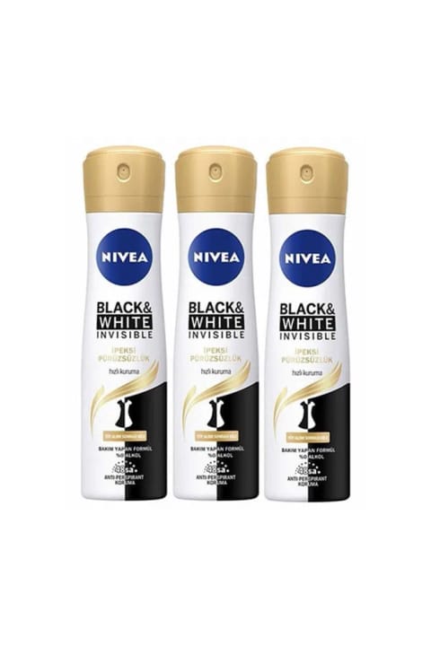 NIVEA Invisible Black And White اسپری دئودورانت ۱۵۰ میلیلیتر (بسته ۳ عددی)