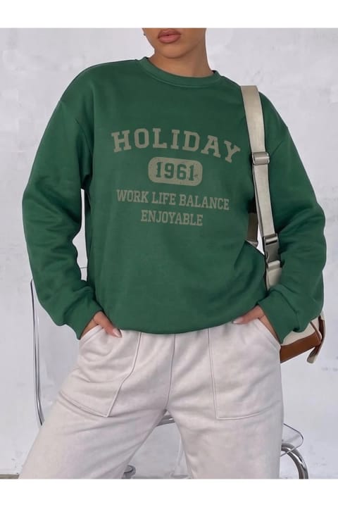 سویشرت یقه گرد چاپ Holiday یونیسکس uyguntarz