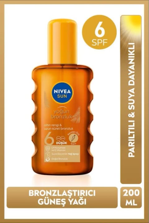 NIVEA SUN SPF6 برنزهکننده روغن آفتاب ۲۰۰ میلیلیتر، رنگ طلایی و درخشان، مقاوم به آب...
