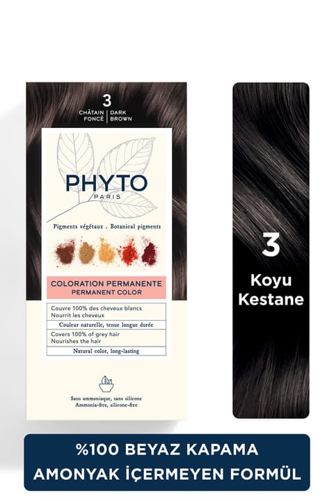 رنگ موی گیاهی دائمی Phyto Phytocolor شماره ۳ فندقی تیره بدون آمونیاک
