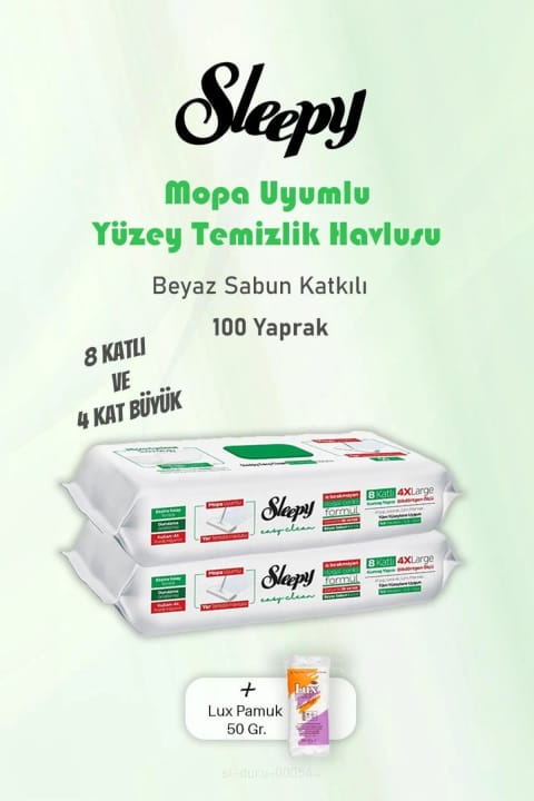Sleepy 100 برگ دستمال کفشوی سفید صابونی و ۵۰ گرم پنبه
