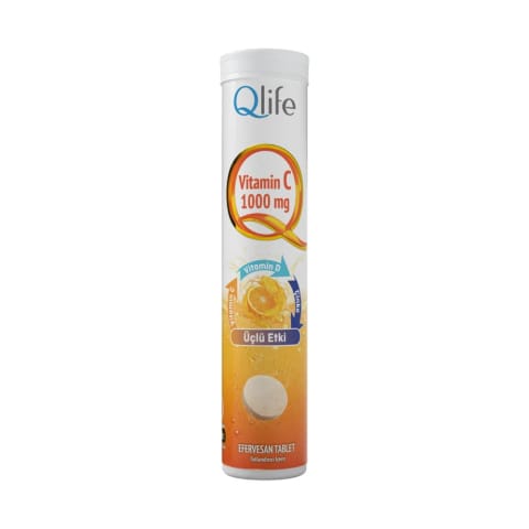 Qlife Plus C، D3 و روی جوشان 20 عددی 1000mg