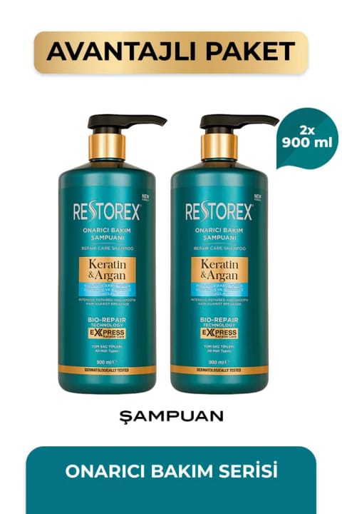 Restorex کراتین و آرگان شامپو ترمیمکننده ۲×۹۰۰ میلیلیتر
