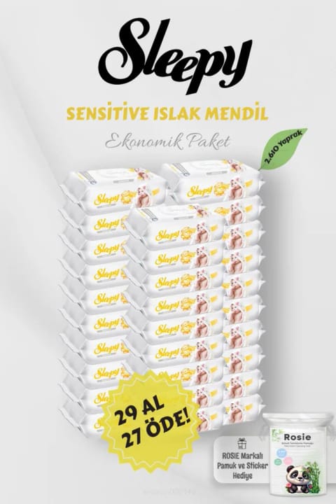 دستمال مرطوب حساس Sleepy 90 عددی، مدل ROSIE