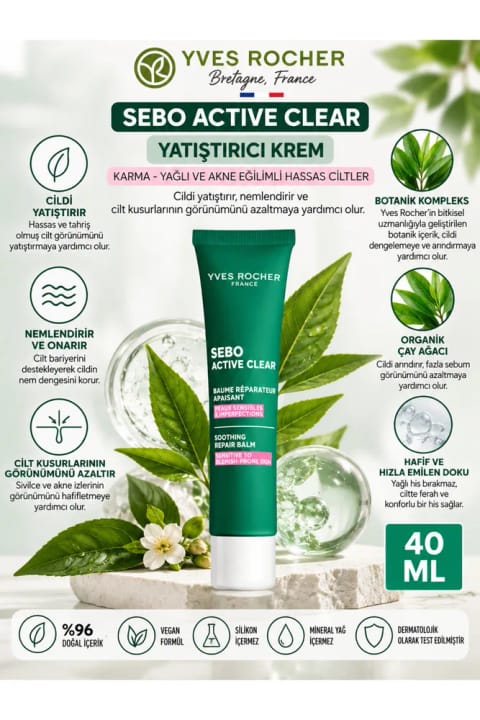 کرم Sebo Active Clear Yves Rocher حجم 40 ml – مرطوبکننده برای پوستهای مختلط و چرب