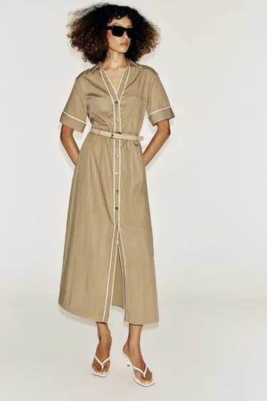 Midi Dress با تریمهای متضاد و کمربند