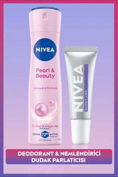 NIVEA زنانه اسپری دئودورانت Pearl&Beauty 150ml و بالم لب Glowy Lips