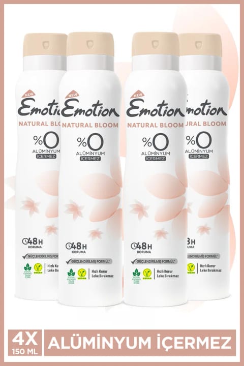 Emotion Natural Bloom دئودورانت زنانه بدون آلومینیوم وگان ۴×۱۵۰ میلی‌لیتر با خشک‌شدن سریع