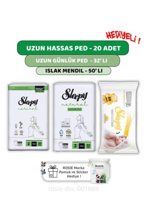 Sleepy Natural اولترا حساس پد بلند ۲۰ عددی، پد روزانه ۳۲ عددی، دستمال حساس ۵۰ عددی و ROSIE