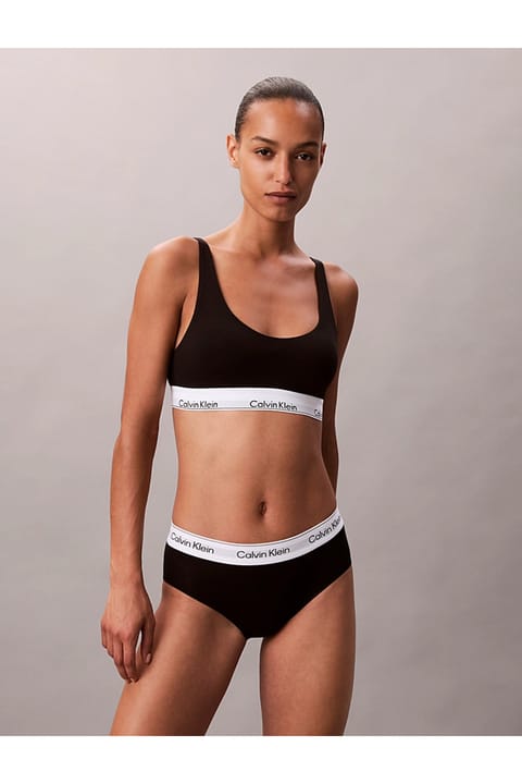 سوتین زنانه Calvin Klein مشکی با بند کشی سفید و لوگوی برند LV00QF8503 UB1