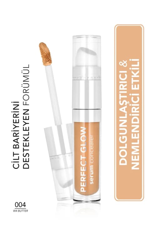 Flormar Perfect Glow Serum مرطوبکننده کانسیلر با پوشش بالا و اپلیکاتور اسفنجی — 004 W4 Butter