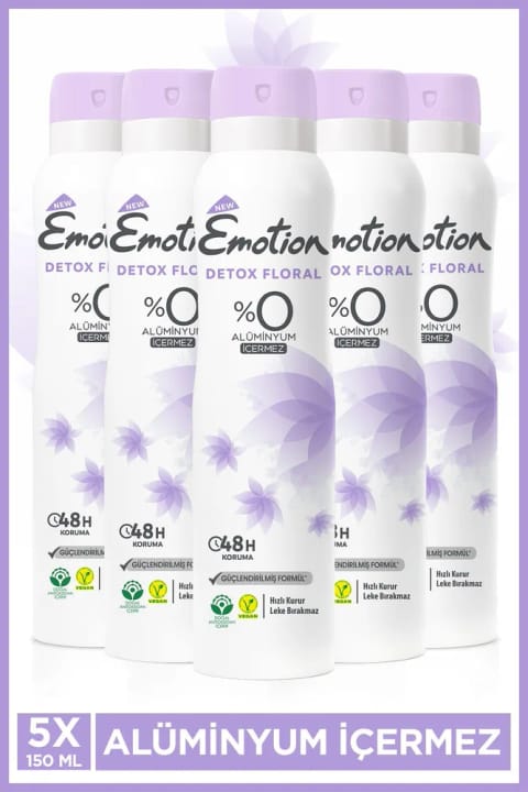 دئودورانت زنانه بدون آلومینیوم وگان Emotion Detox Floral 5×150 میلیلیتر با خشکشدن سریع