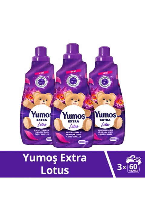 نرمکننده لباس Yumoş Extra لوتوس ۱۴۴۰ میلیلیتر ۶۰ شستشو بسته ۳ عددی