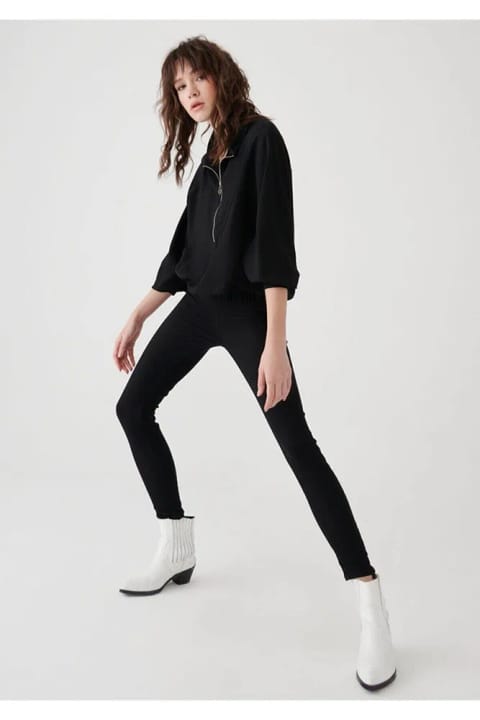 Trn JNS زنانه شلوار جین مشکی کمر بلند ضد رنگ پریدگی Solmaz Jeans