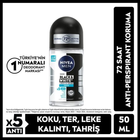 Nivea Men رولآن دئودورانت Black & White Invisible Fresh 50 میل