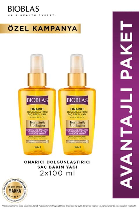 Bioblas Keratin & Collagen ترمیمکننده و حجمدهنده روغن مراقبت از مو ۲×۱۰۰ میلیلیتر