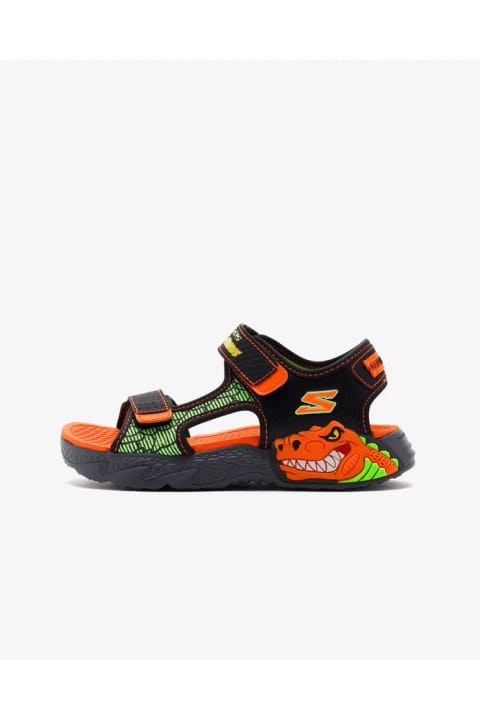 SKECHERS S-LIGHTS: CREATURE-SPLASH پسر بچه بزرگ سایز 40 صندل مشکی چراغ‌دار