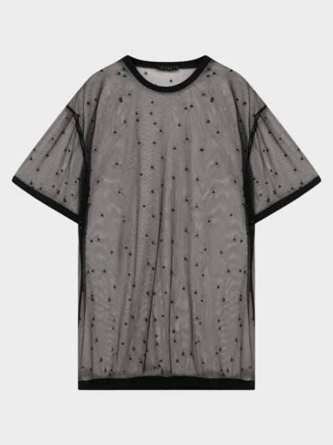 تی‌شرت شیک Oversize با تور و مروارید - مشکی