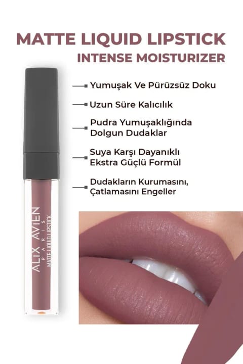 Alix Avien رژ لب مایع مات بلند ماندگار با بافت مخملی و بدون خشکی — 513 Dry Cranberry