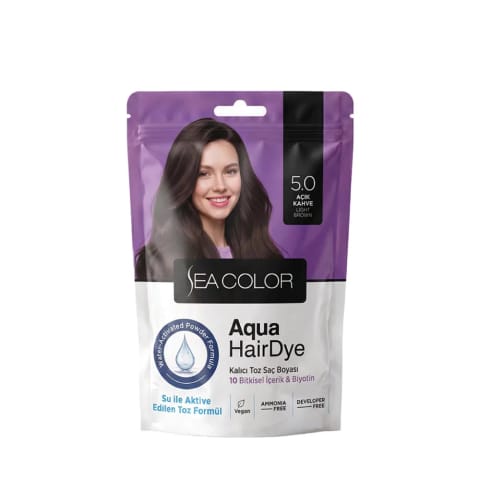 رنگ موی پودری دائمی Sea Color Aqua Hair Dye شماره 5.0 قهوه‌ای روشن