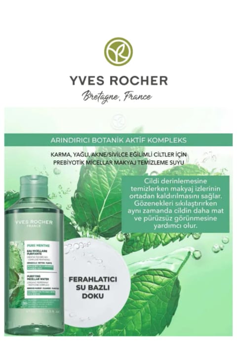 Yves Rocher Pure Menthe پاککننده آرایش و شستشوی صورت متعادلکننده چربی