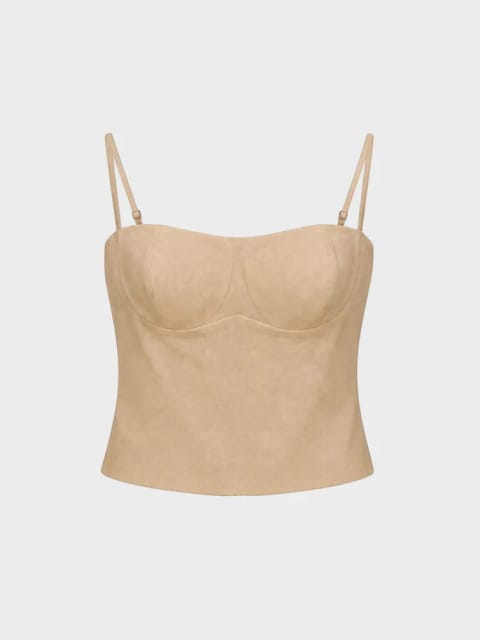 بادی بوستیر بند نازک یقه گرد بسته پشت زیپ‌دار - Camel