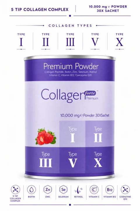 پودر کلاژن Collagen Forte Platinum Premium ۱۰ گرمی × ۳۰ ساشه با Biotin و Multivitamin