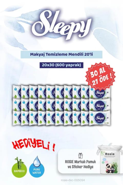 دستمال پاککننده آرایش Sleepy 20 عددی و پنبه خواب Rosie