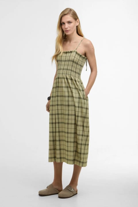 پیراهن میدی Barbour Orla مدل SG14 طرح تارتان سبز مریم‌گلی