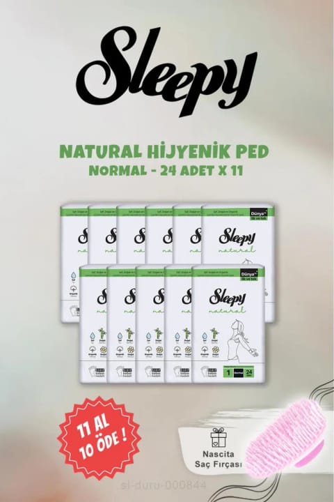 نوار بهداشتی Sleepy Natural حساسیت‌زا hygienic ۲۴ عددی Normal Ped ۱۱ AL ۱۰ ÖDE همراه با برس شامپو