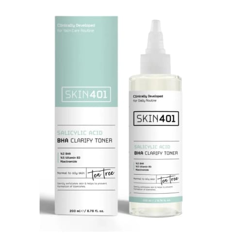 Skin401 - تونر پاککننده با 2% سالیسیلیک اسید BHA، سفتکننده منافذ و ضد جوش سرسیاه 200 میلیلیتر