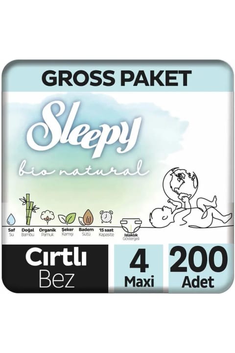 Sleepy Bio Natural پوشک بچه سایز ۴ ماکسی بسته ۲۰۰ عددی