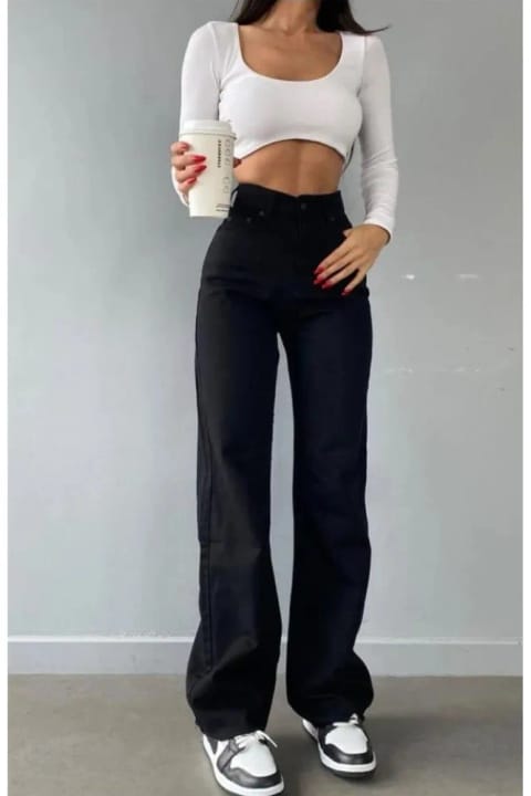 Trn JNS Milano Hot Cool شلاق جین پالازو قدبلند مشکی