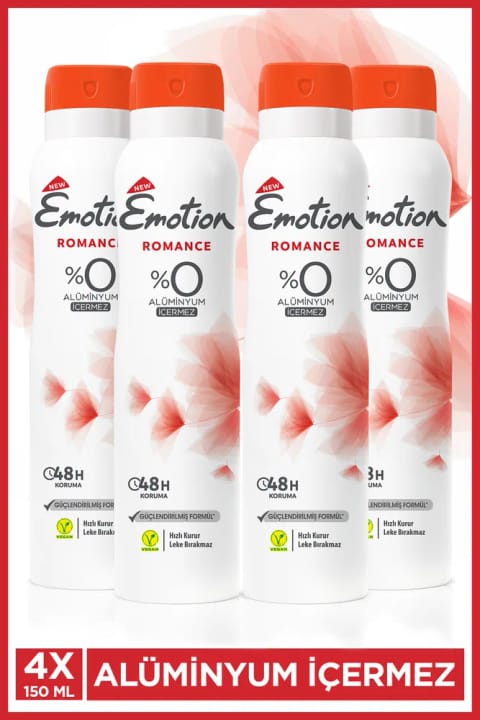 Emotion رومنس دئودورانت زنانه بدون آلومینیوم وگان 4×150 میلیلیتر خشکشونده سریع، بدون لک...
