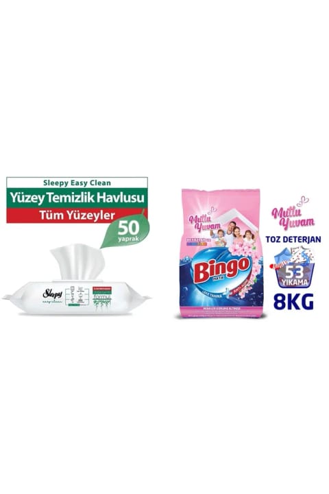 Sleepy دستمال تمیزکننده سطوح ۵۰ عددی و پودر لباسشویی ۸ کیلویی