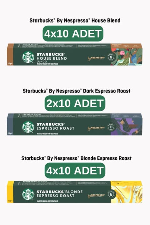 Starbucks Nespresso Uyumlu Kapsül House Blend 40’lı, Dark Espresso 20’li, Blo...