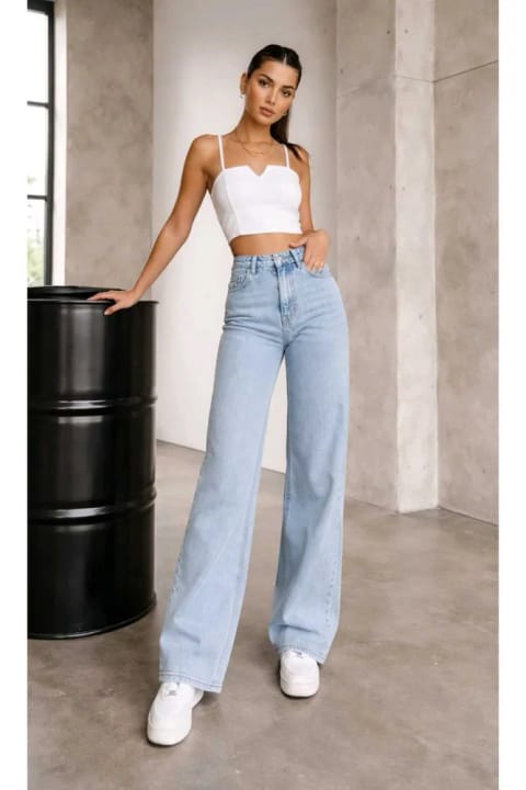 Ramrod My End 90's Snow Wash Blue Stretch Super High Waist Baggy Jeans Palaz...