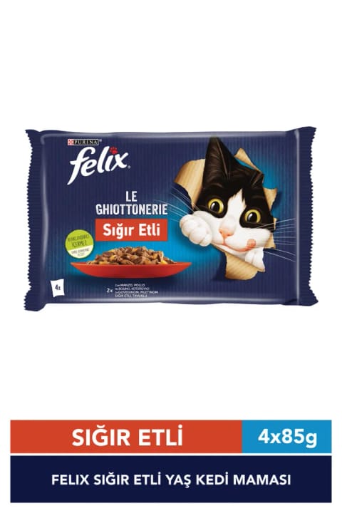 FELIX غذای مرطوب گربه با گوشت گاو 4×85 گرم