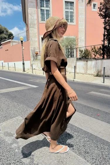 Zara پیراهن میدی کمربنددار
