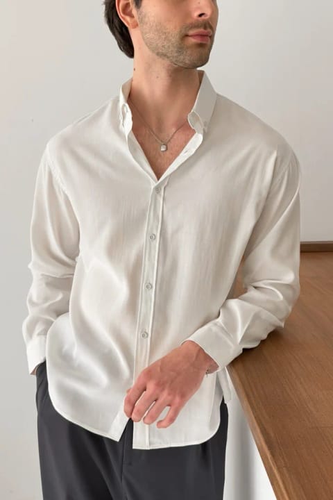 پیراهن مردانه Oversize مدال Ekru