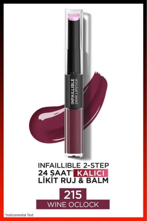 L'Oreal Paris Infaillible 2-Step 24 ساعت ماندگاری رژ لب مایع و بالم - 215 Wine O...