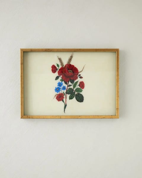 سینی تزئینی شیشه‌ای Rose Stitch 30x42 سانتی‌متر قرمز - بژ