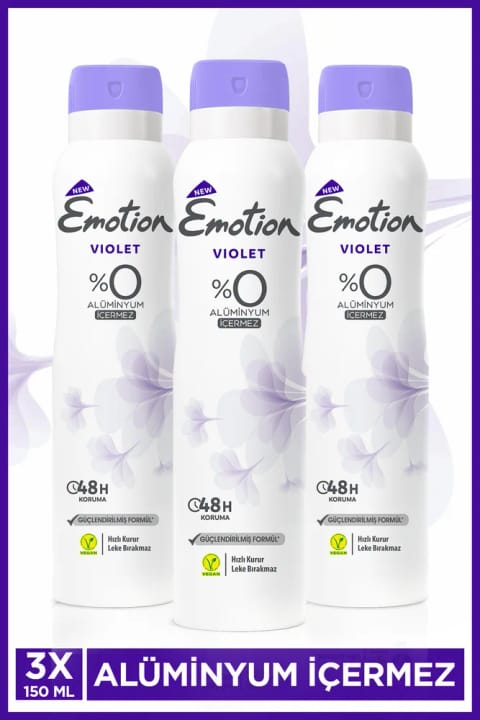 Emotion Violet دئودورانت زنانه بدون آلومینیوم وگان 3×150 میلیلیتر خشکشونده سریع، بدون لکه