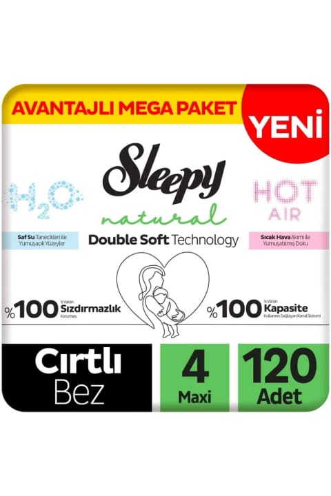 Sleepy Natural Double Soft بسته مگا پوشک نوزاد سایز 4 ماکسی 60 عددی