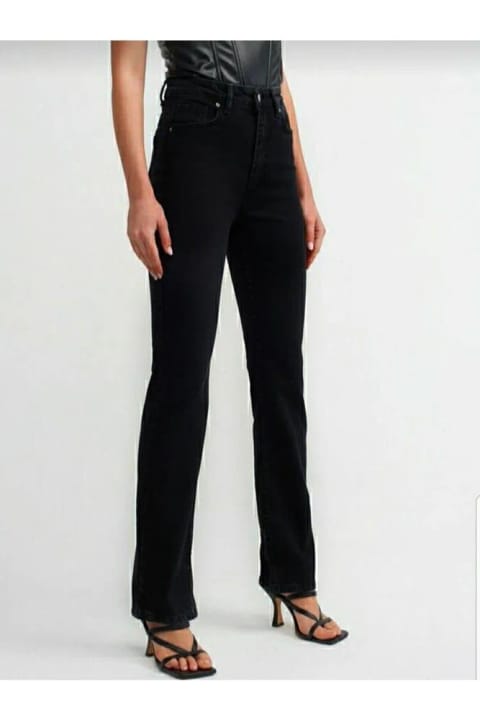 Trn JNS شلوار جین پالازو مشکی اسلش کشسان مدل 90s کمر خیلی بالا